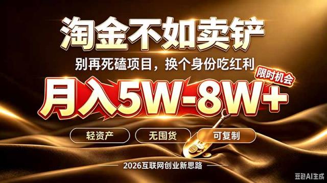 别再傻乎乎埋头跑项目！互联网真正赚钱逻辑：做卖铲人，拒绝当韭菜，逆风翻盘月入5-8W