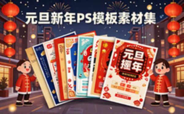 元旦新年活动PS模板素材合集-设计师适用-高清可编辑资料包