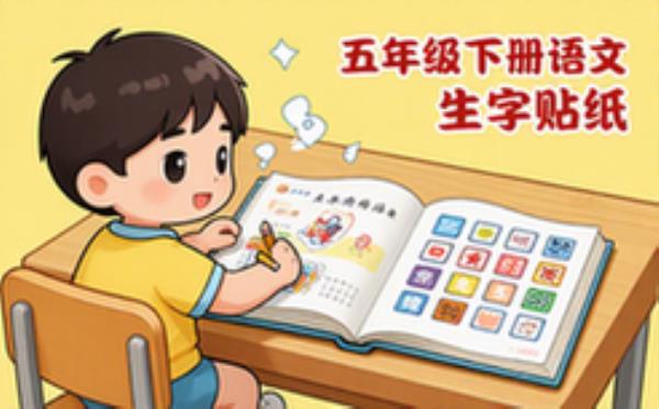 五年级下册语文生字同步贴纸-学生适用-课内生字记忆练习资料