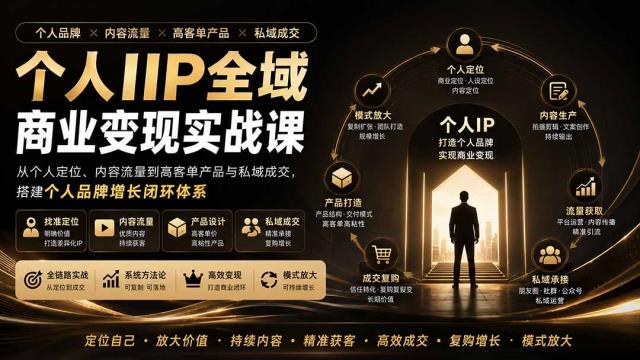 个人IP全域商业变现实战课 (无水印)：从个人定位、内容流量到高客单产品与私域成交，搭建个人品牌增长闭环体系