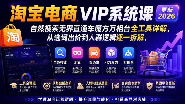 2026淘宝电商终局之战VIP课-更新：自然搜索直通车无界精准人群，系统掌握测款动销与全店推广布局方法