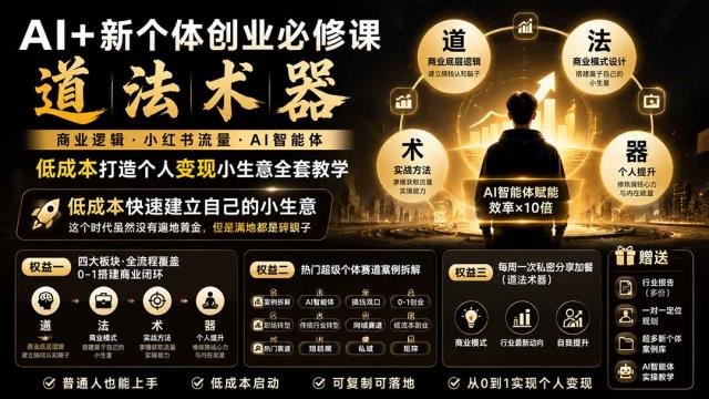 AI新个体创业必修课｜道法术器｜商业逻辑·小红书流量·AI智能体｜低成本打造个人变现小生意全套教学