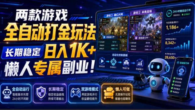 两款游戏全自动打金玩法，长期稳定日入1K，懒人专属副业！【揭秘】