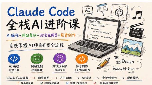 Claude Code全栈AI进阶课；AI编程网站复刻3D交互网页影音创作，系统掌握AI项目开发全流程