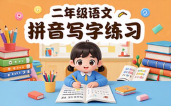 二年级语文看拼音写词语练习-孩童适用-培养能力资料
