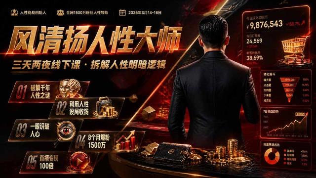 风清扬人性大师-三天两夜3月14-16线下课2026年｜拆解人性明暗逻辑，识人避坑，千万粉涨粉直播百倍变现实战教学