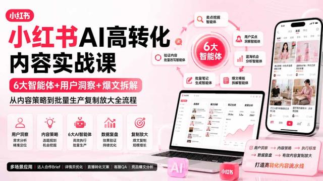 小红书AI高转化内容实战课：6大智能体用户洞察爆文拆解，从内容策略到批量生产复制放大全流程