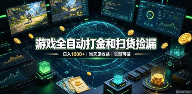 游戏全自动打金和扫货捡漏，日入1000，当天见收益，长期可做！