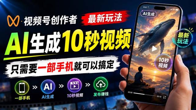 视频号创作者最新玩法，AI生成10秒视频，只需要一部手机就可以搞定