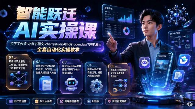 智能跃迁 AI实操课｜扣子工作流小红书图文搭建，cherrystudio知识库openclaw飞书机器人全套自动化实操教学
