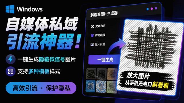 Windows自媒体私域引流神器！一键生成隐藏微信号图片，支持多种模板样式，完全免费隐图工坊