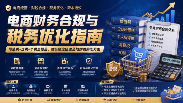 电商财务合规与税务优化指南：增值税企税个税全覆盖，财务制度搭建落地纳税筹划方案