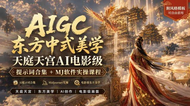 AIGC东方中式美学天庭天宫AI电影级提示词合集MJ软件实操课程