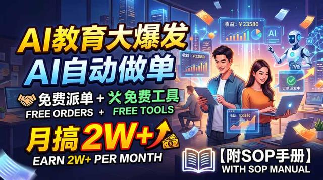 AI教育大爆发，AI自动做单，免费派单免费工具，月搞2W【附SOP手册】