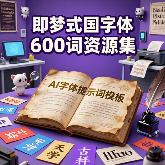 即梦AI字体提示词模板600个合集-设计人群-超全整理资源包