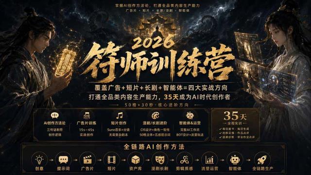 符师训练营-35天成为AI时代创作者，广告短片长剧智能体四大实战方向，掌握从创意到上线的完整工作流