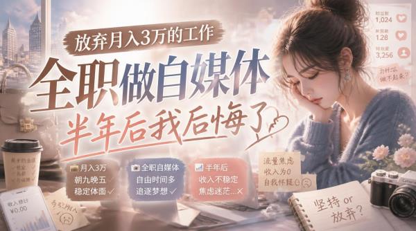 放弃月入3万的工作全职做自媒体，半年后我后悔了