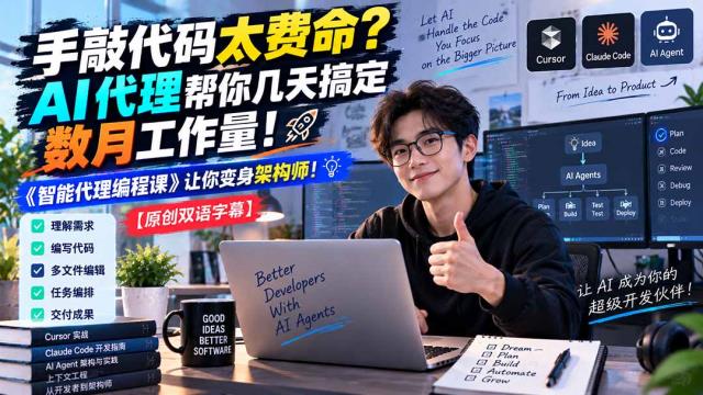 手敲代码太费命？AI 代理帮你几天搞定数月工作量！《智能代理编程课》让你变身架构师