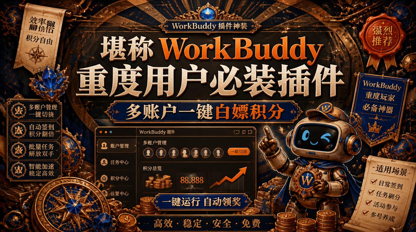 堪称 WorkBuddy 重度用户必装插件多账户一键白嫖积分 · 主题