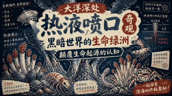 大洋深处热液喷口奇观：黑暗世界的生命绿洲，颠覆生命起源的认知