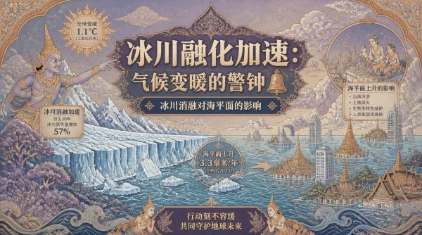 冰川融化加速：气候变暖的警钟，冰川消融对海平面的影响