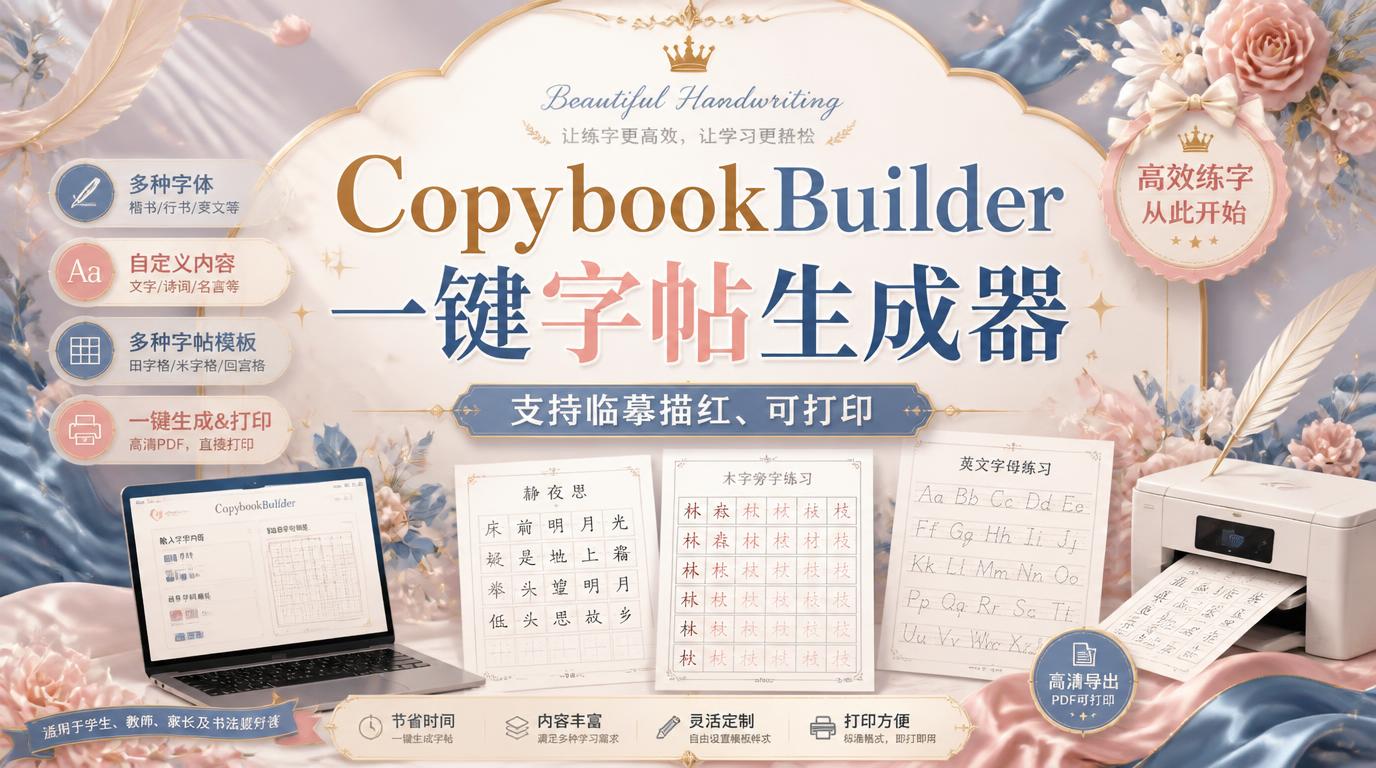 CopybookBuilder：一键字帖生成器，支持临摹描红、可打印