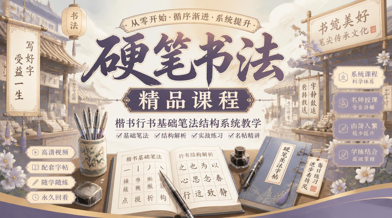 硬笔书法精品课程 楷书行书基础笔法结构系统教学