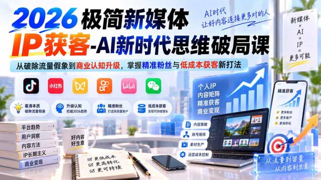 2026极简新媒体IP获客-AI新时代思维破局课：从破除流量假象到商业认知升级，掌握精准粉丝与低成本获客新打法