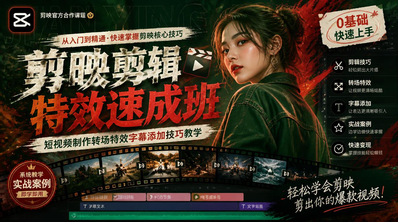剪映剪辑特效速成班 短视频制作转场特效字幕添加技巧教学