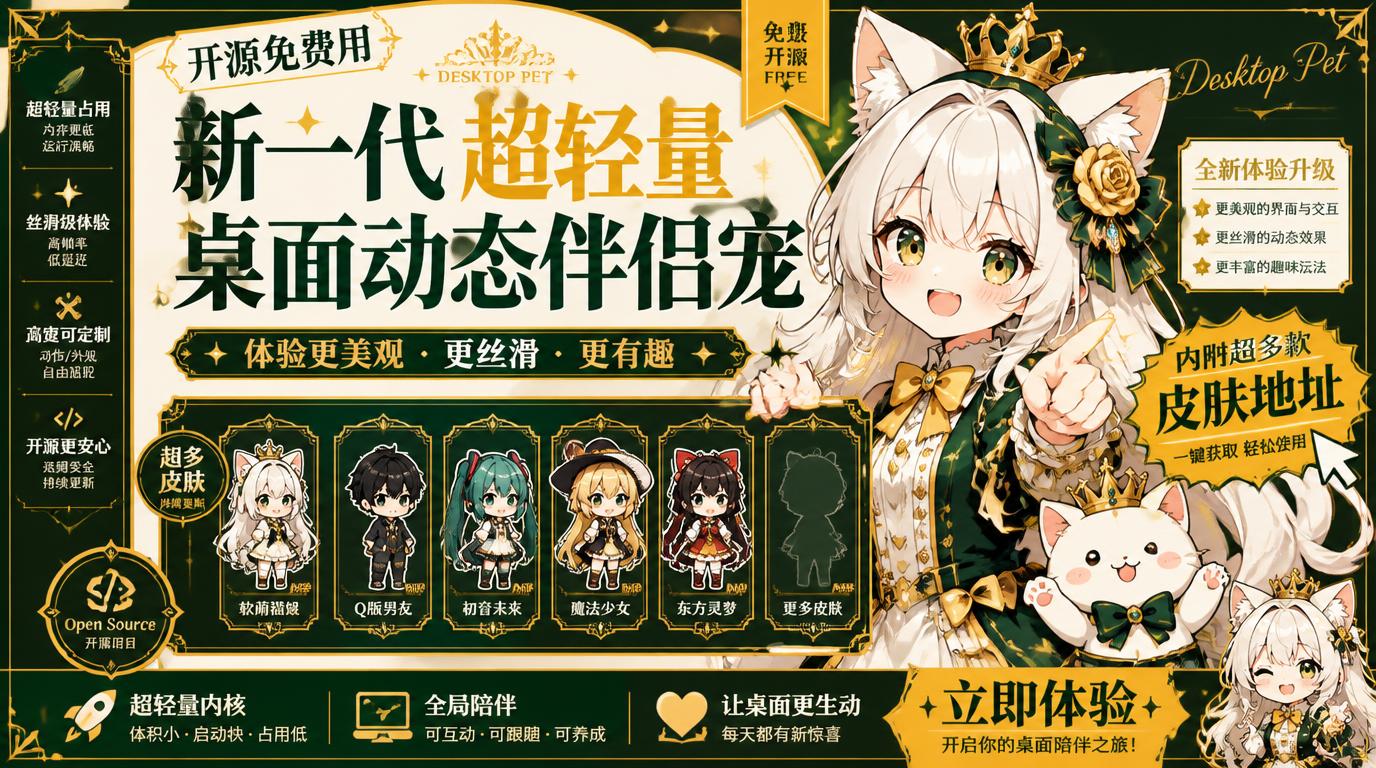 开源免费用新一代超轻量桌面动态伴侣宠体验更美观更丝滑内附超多款皮肤地址