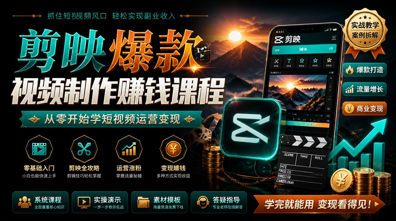 剪映爆款视频制作赚钱课程 从零开始学短视频运营变现