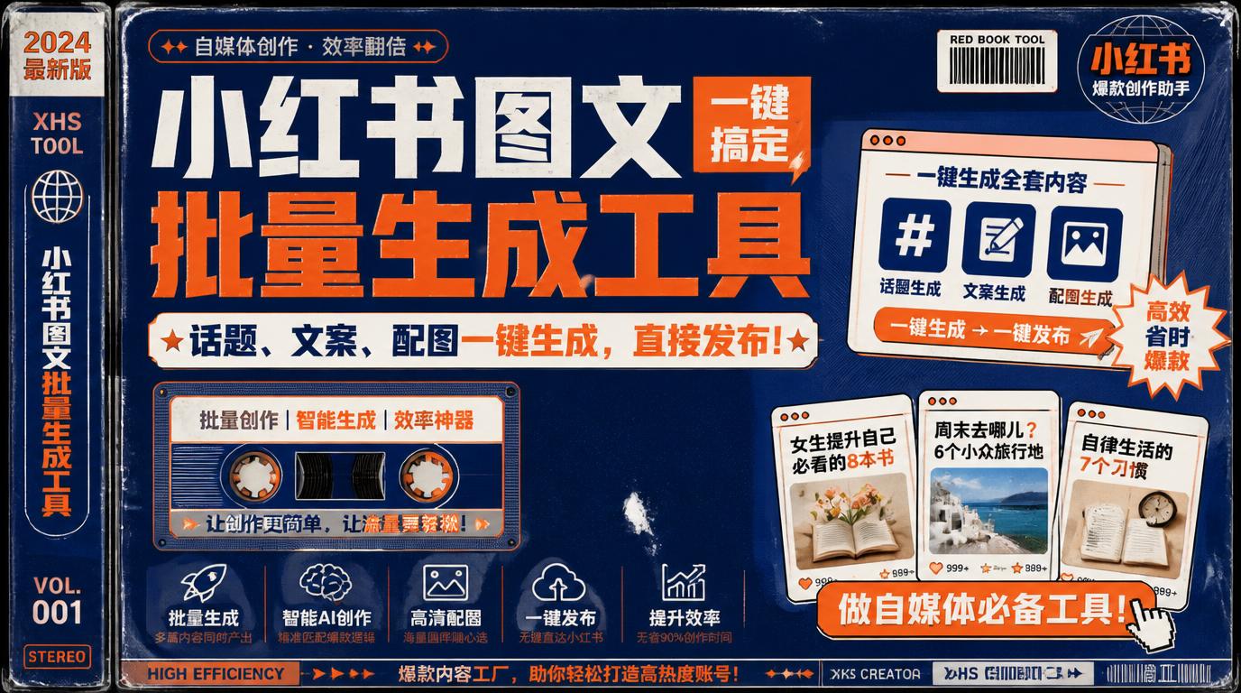 小红书图文批量生成工具，话题、文案、配图一键生成，直接发布，做自媒体必备工具