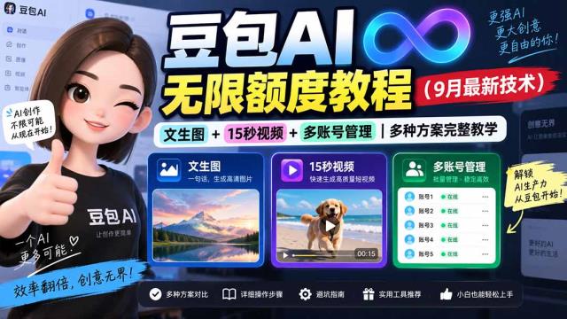 豆包AI无限额度教程（9月最新技术）｜文生图15秒视频多账号管理｜多种方案完整教学