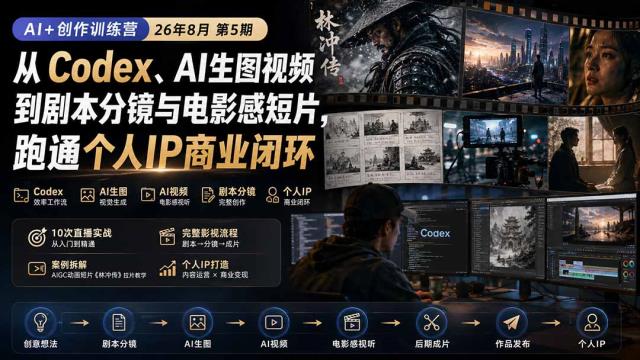 AI创作训练营26年第5期-更新：从Codex、AI生图视频到剧本分镜与电影感短片，跑通个人IP商业闭环
