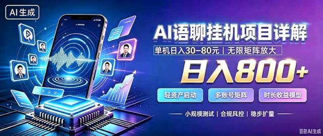 AI语聊挂机，日入800，适用个人副业，工作室矩阵操作