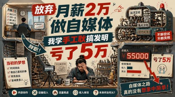 放弃月薪2万做自媒体，我学手工耿搞发明亏了5万