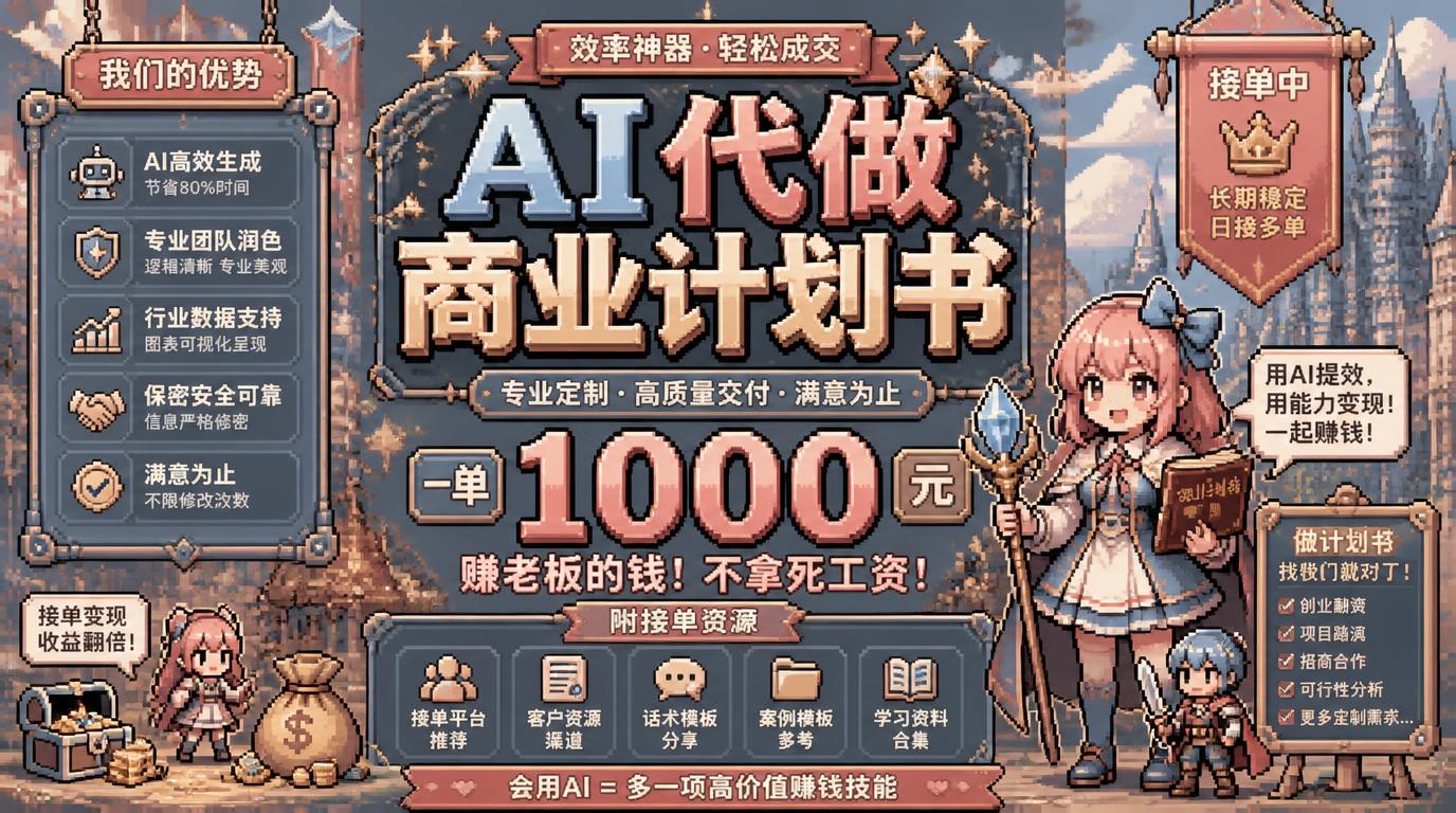 AI代做商业计划书，一单1000，赚老板的钱，附接单资源