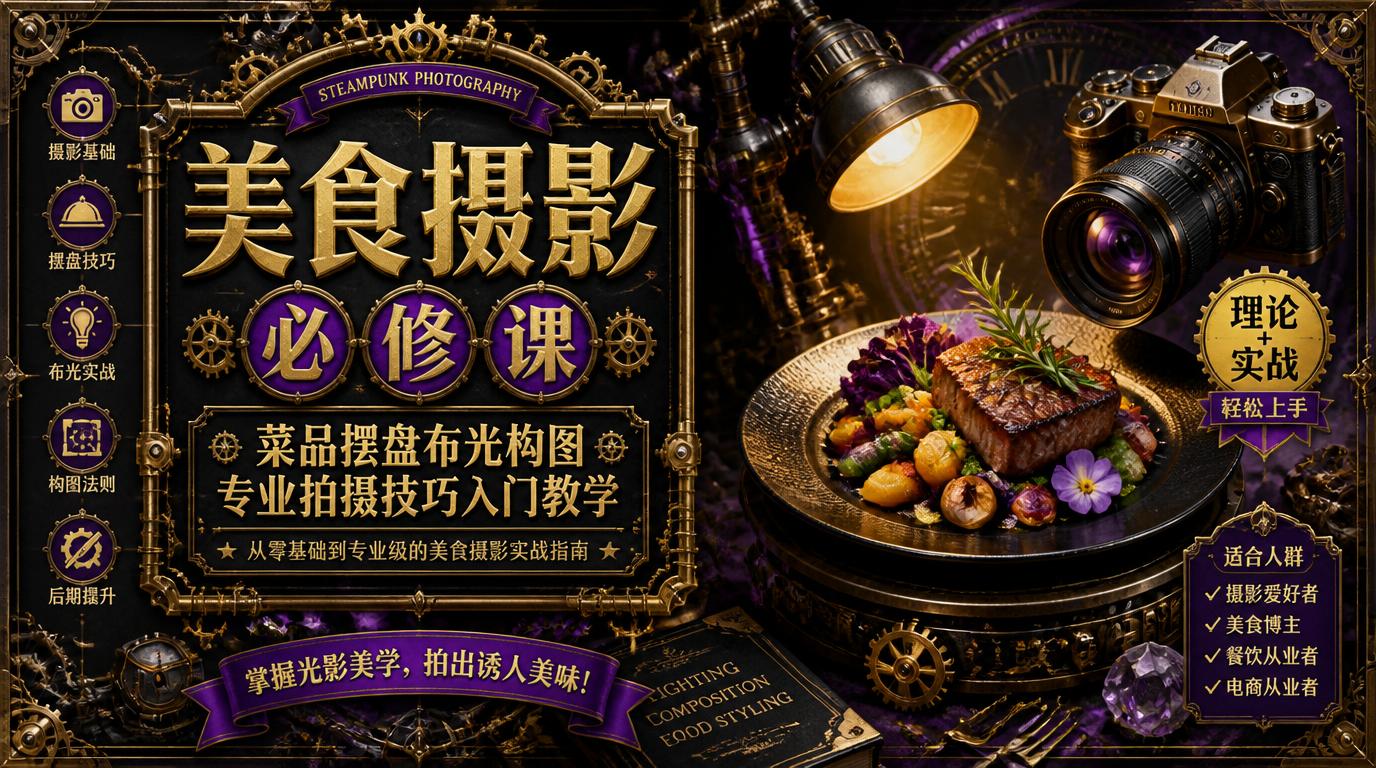 美食摄影必修课 菜品摆盘布光构图专业拍摄技巧入门教学