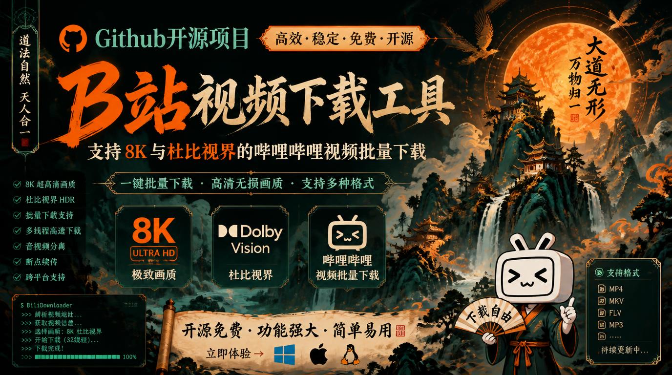 Github开源B站视频下载工具支持 8K 与杜比视界的哔哩哔哩视频批