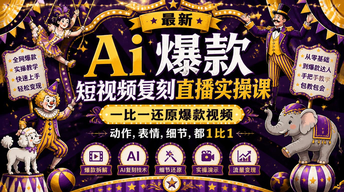最新Ai爆款短视频复刻直播实操课，一比一还原爆款视频，动作，表情，细节，都1比1