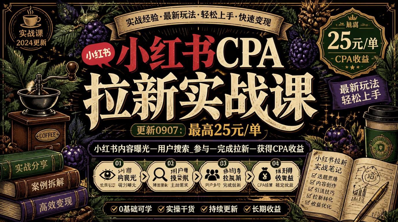 小红书CPA拉新实战课-更新0907：最高25元_单，小红书内容曝光—用户搜索_参与—完成拉新—获得CPA收益
