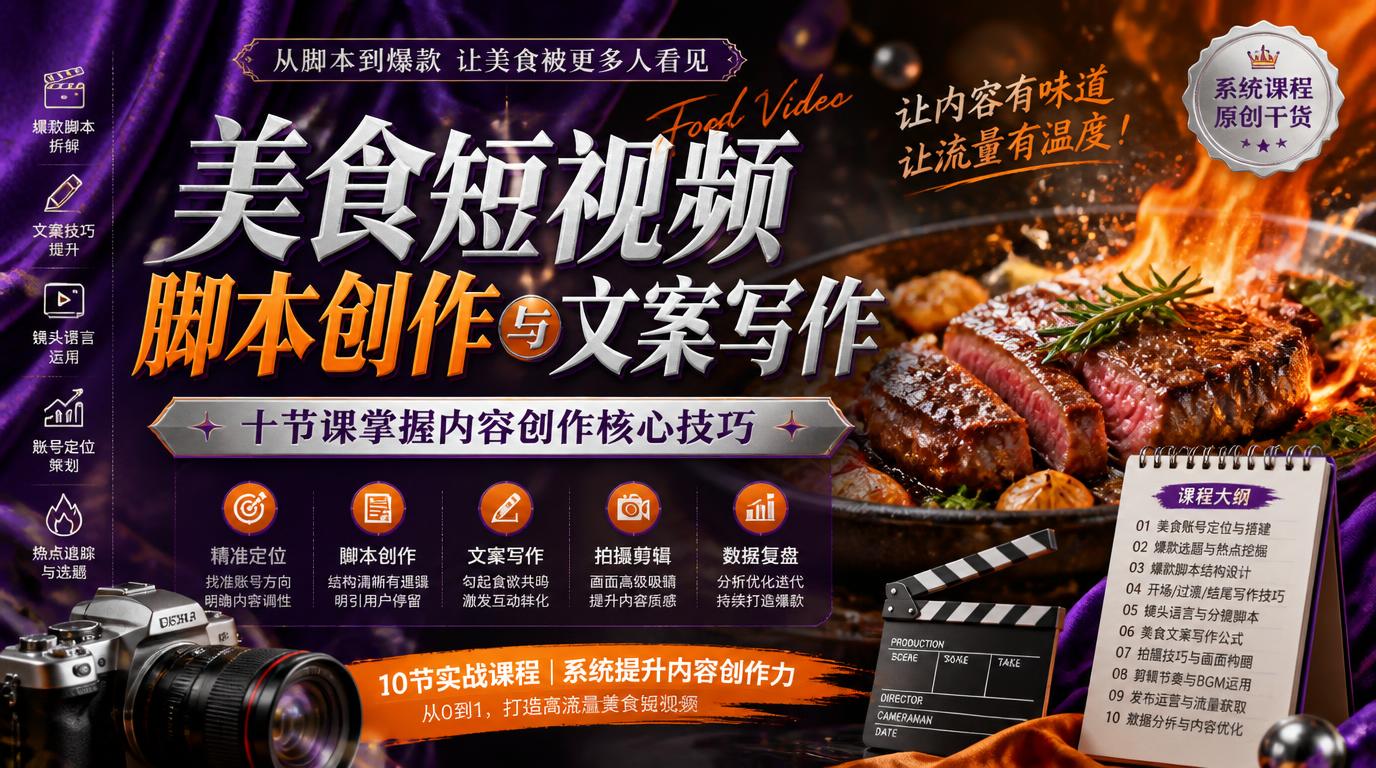 美食短视频脚本创作与文案写作 十节课掌握内容创作核心技巧