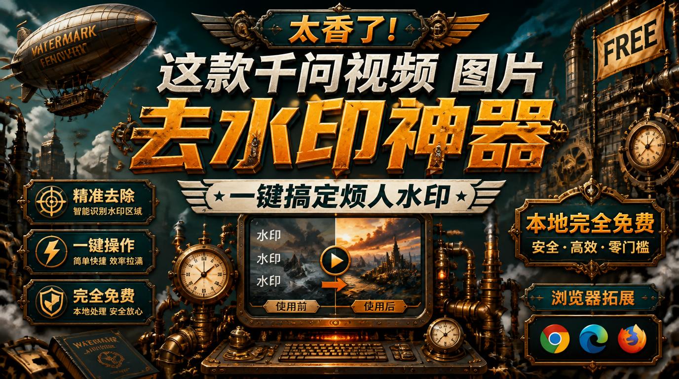 太香了这款千问视频 图片去水印神器一键搞定烦人水印本地完全免费浏览器拓