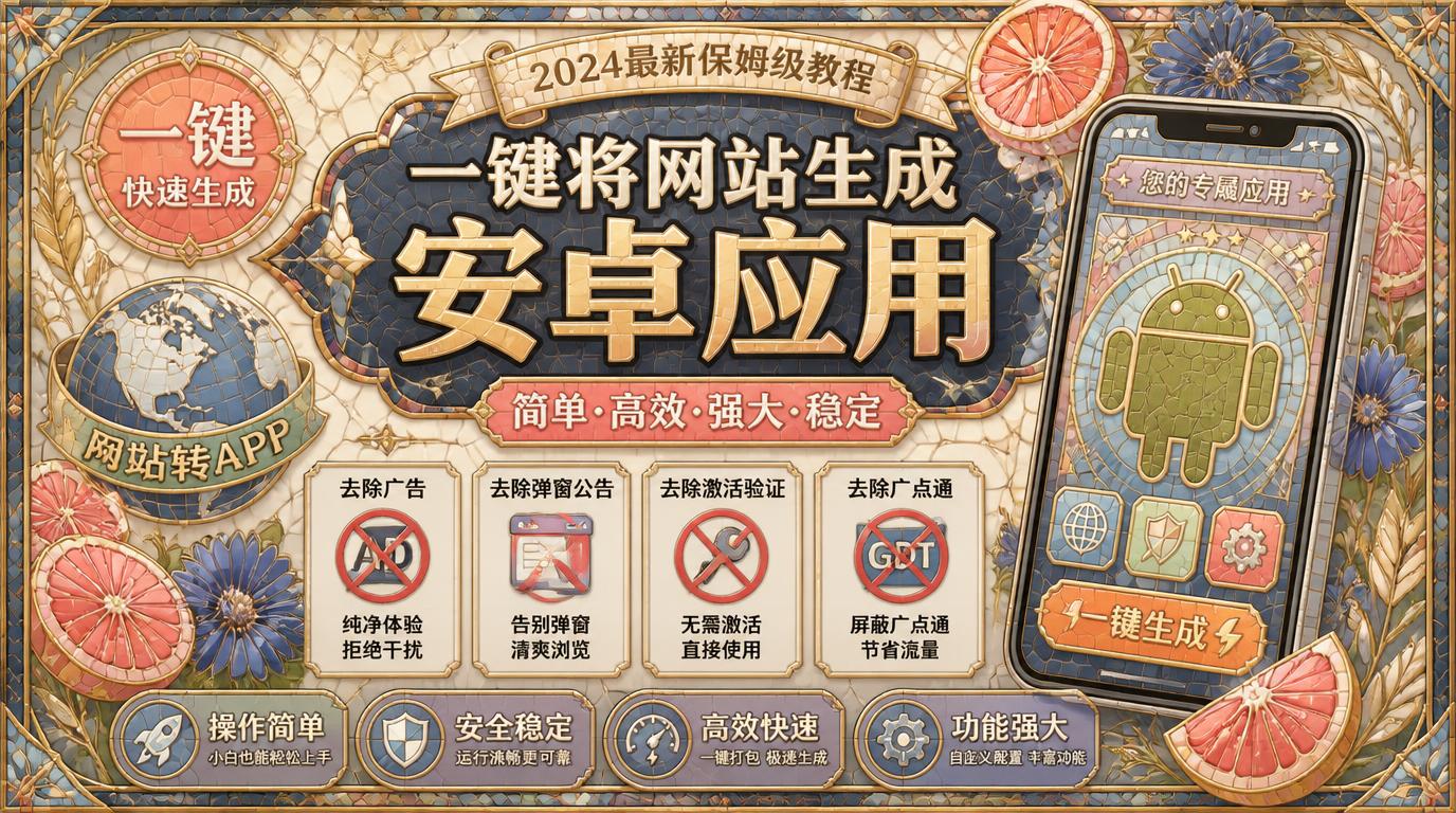 目前最好用一键将网站生成安卓应用支持去除广告、弹窗公告、激活码验证、广