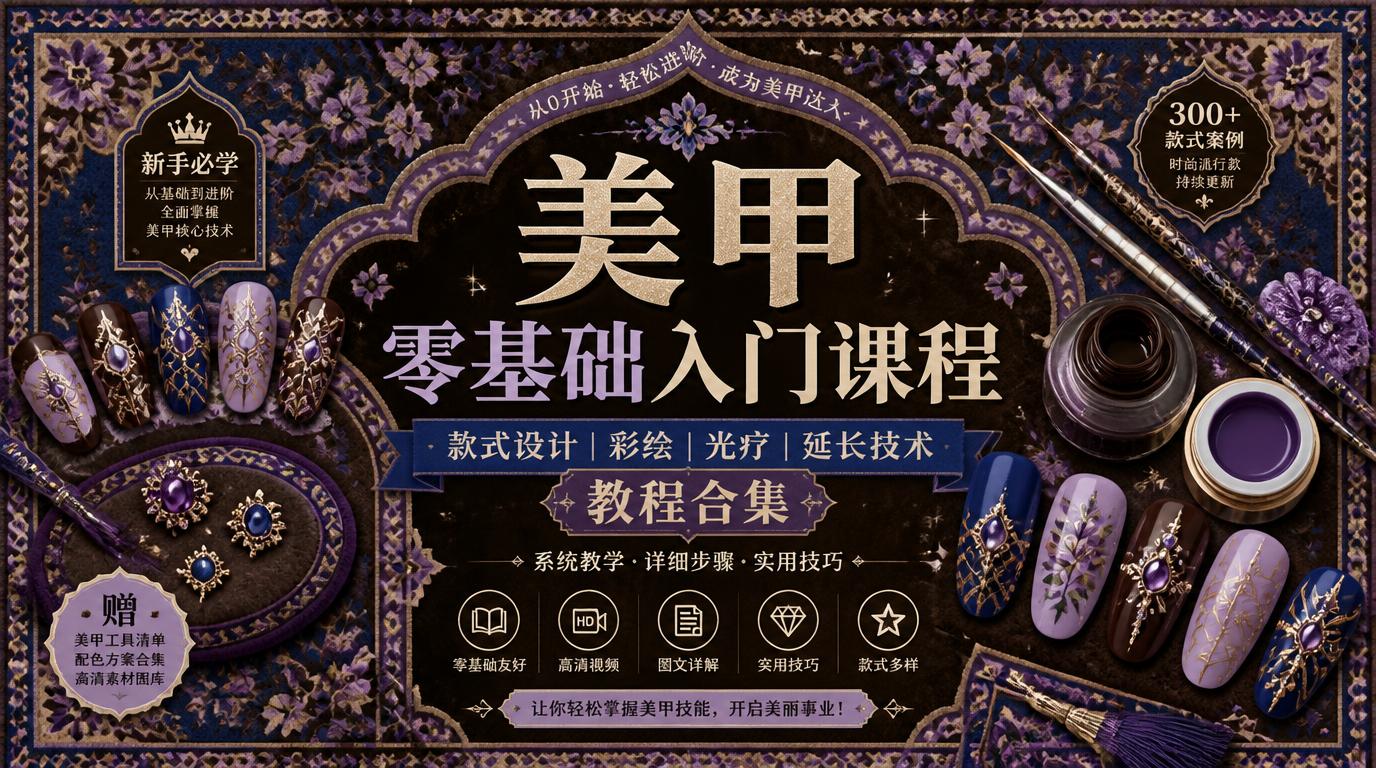 美甲零基础入门课程 款式设计彩绘光疗延长技术教程合集