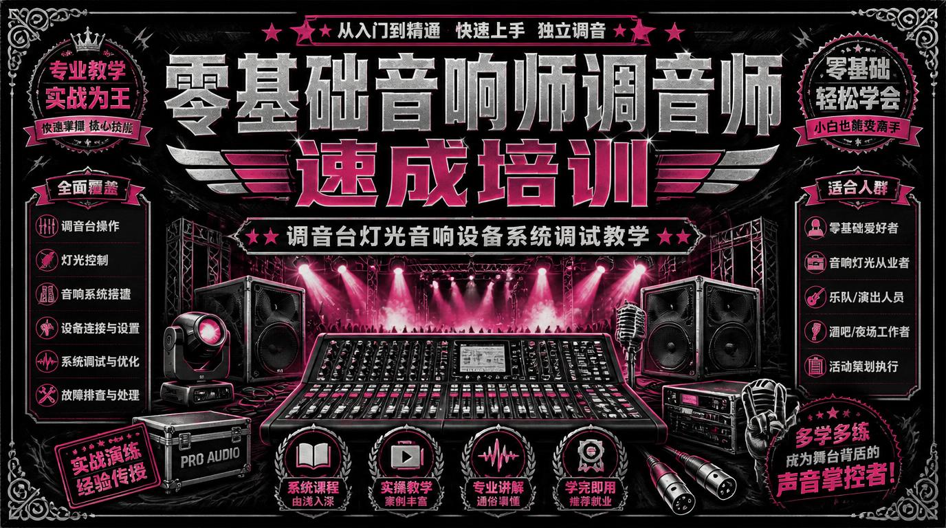 零基础音响师调音师速成培训 调音台灯光音响设备系统调试教学