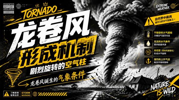 龙卷风形成机制：剧烈旋转的空气柱，龙卷风诞生的气象条件