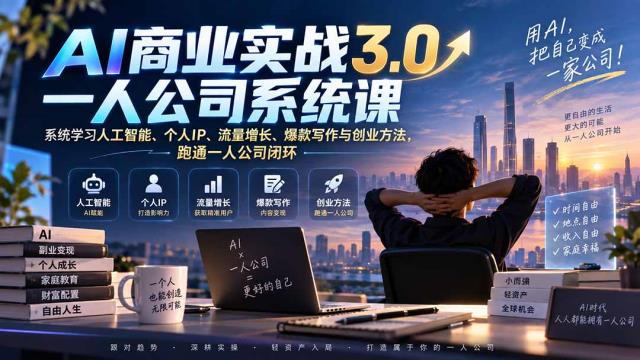 AI商业实战3_0一人公司系统课：系统学习人工智能、个人IP、流量增长、爆款写作与创业方法，跑通一人公司闭环