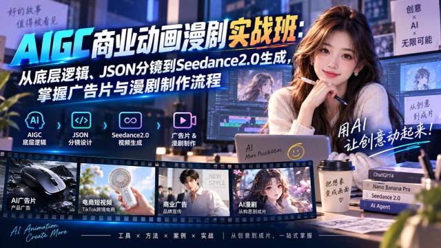 AIGC商业动画漫剧实战班-更新：从底层逻辑、JSON分镜到Seedance2_0生成，掌握广告片与漫剧制作流程